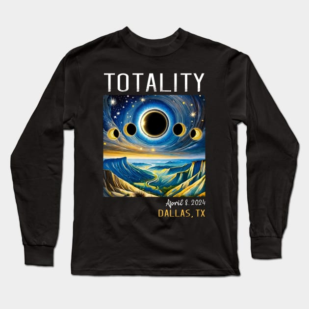 Total Solar Eclipse April 8, 2024 Dallas Texas Long Sleeve T-Shirt by obodo